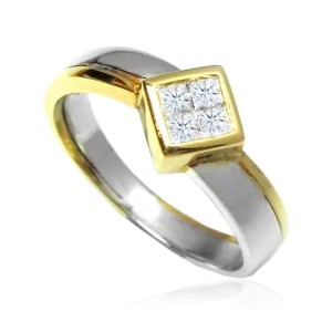 Anel de ouro branco e ouro amarelo e diamantes B01100088