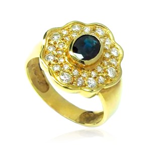 Bague en or jaune, diamants et saphir. B01200008