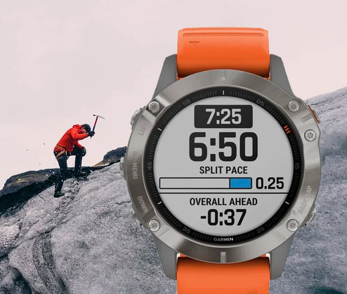 Garmin fēnix 6 Zafiro, titanio gris-plata con correa naranja