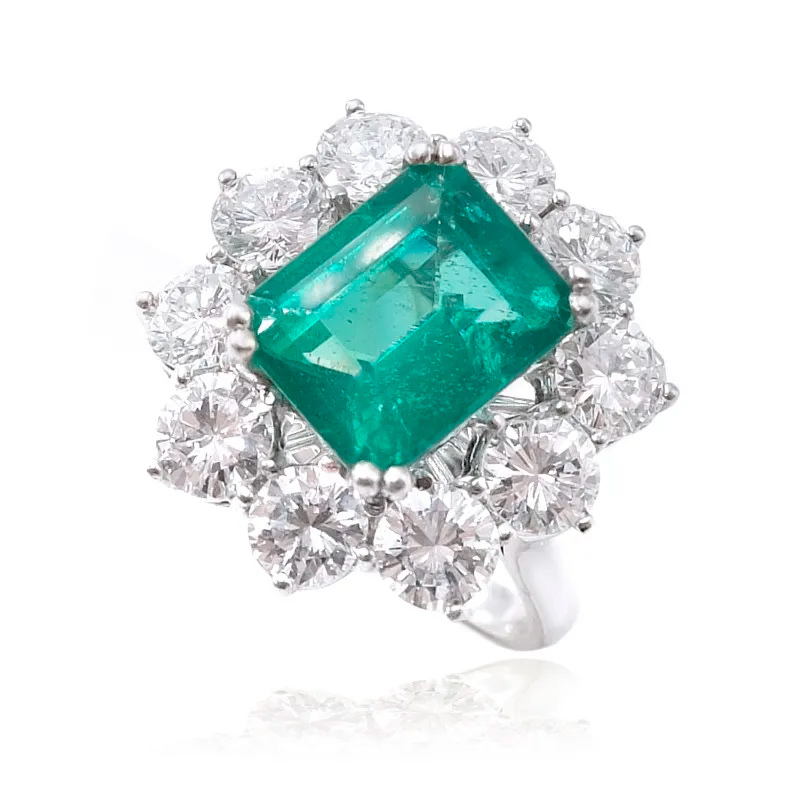 ANILLO ORO BLANCO DIAMANTES Y ESMERALDA B01400039