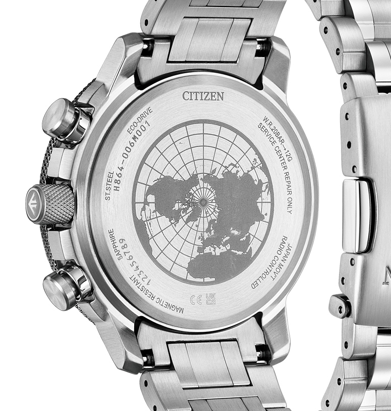 trasera del reloj radiocontrolado citizen geo trekker